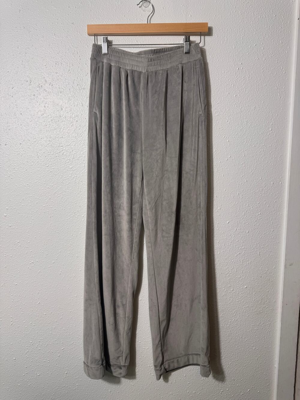 SKIMS Gray Velour Wide Leg Lounge Pants Drawstring S